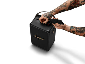 Marshall Tufton Portable Bluetooth Speaker with 20+ hours of portable playtime, (360° sound), Water-Resistant (IPX2) - Black & Brass.