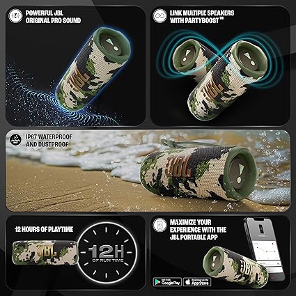 JBL Flip 6 Wireless Portable Bluetooth Speaker Pro Sound, Upto 12 Hours Playtime, IP67 Water & Dustproof, PartyBoost & Personalization App ,   Squad