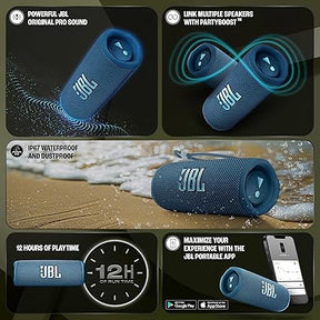 JBL Flip 6 Wireless Portable Bluetooth Speaker Pro Sound, Upto 12 Hours Playtime, IP67 Water & Dustproof, PartyBoost & Personalization App ,  Blue