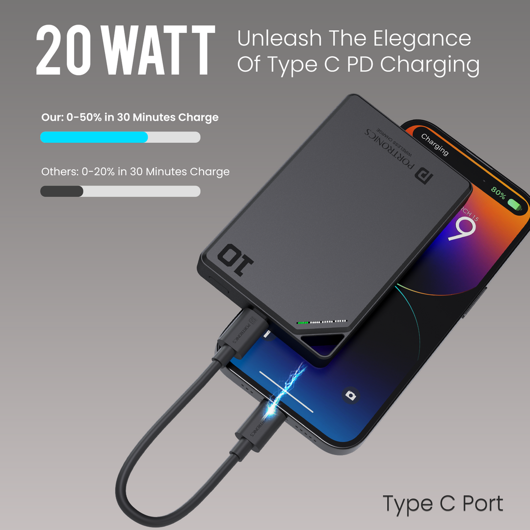Boosty 10K 15W Wireless Magnetic 10000mAh Powerbank |20W Type C PD Output | Aluminium Alloy Material | 16mm thickness & Light Weight