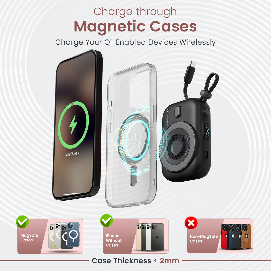 Power Shutter Home 15W Wireless Output | 22.5W Wired Output | In Built Type C Cable | LED Battery Display
