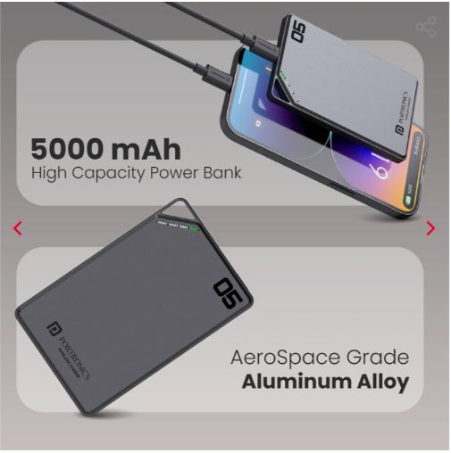 portronics Boosty 5K 20W Max Type C Output | Type C PD Output | Magnetic Wireless Powerbank | Light Weight