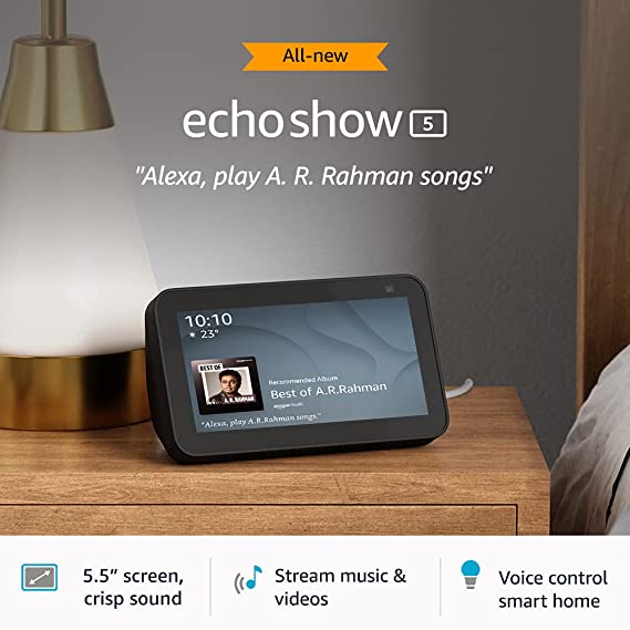 All new Echo Show 5 (2nd Gen, 2021 release) - Smart speaker with 5.5" screen, crisp sound and Alexa (Black)