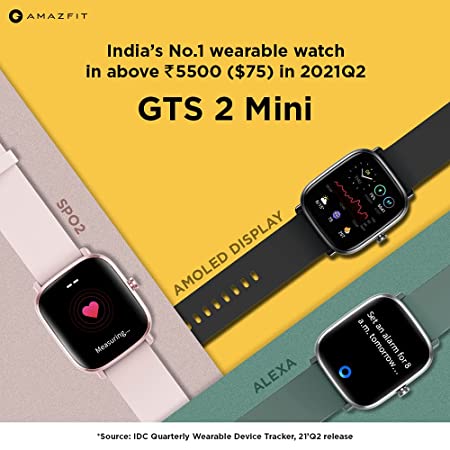 Amazfit GTS2 Mini Smart Watch with 1.55" AMOLED Display, SpO2 Level Measurement, 14 Days' Battery Life, 70+ Sports Modes, Built-in Amazon Alexa & GPS, HR, Sleep&Stress Monitoring