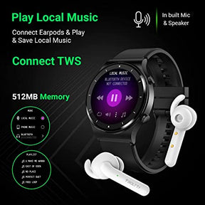 Firebolt 360 Pro Bluetooth Calling, Local Music and TWS Pairing, 360*360 PRO Display Smart Watch with Rolling UI & Dual Button Technology, Spo2, Heart Rate & Temperature Monitoring - Black