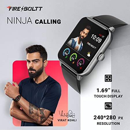 FireBoltt Ninja Calling 1.69" Full Touch Bluetooth Calling Smartwatch with 30 Sports Mode, SpO2, Heart Rate Monitoring & AI Voice Assistant (Metal Grey)
