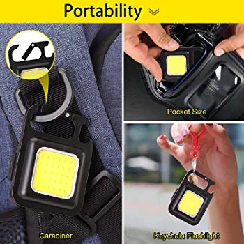 Multifunction Keychain Led Light with Bottle Opener, Magnetic Base and Folding Bracket Mini Cob 500 lumens Rechargeable Multifunctional Keychain Emergency Light Keychain