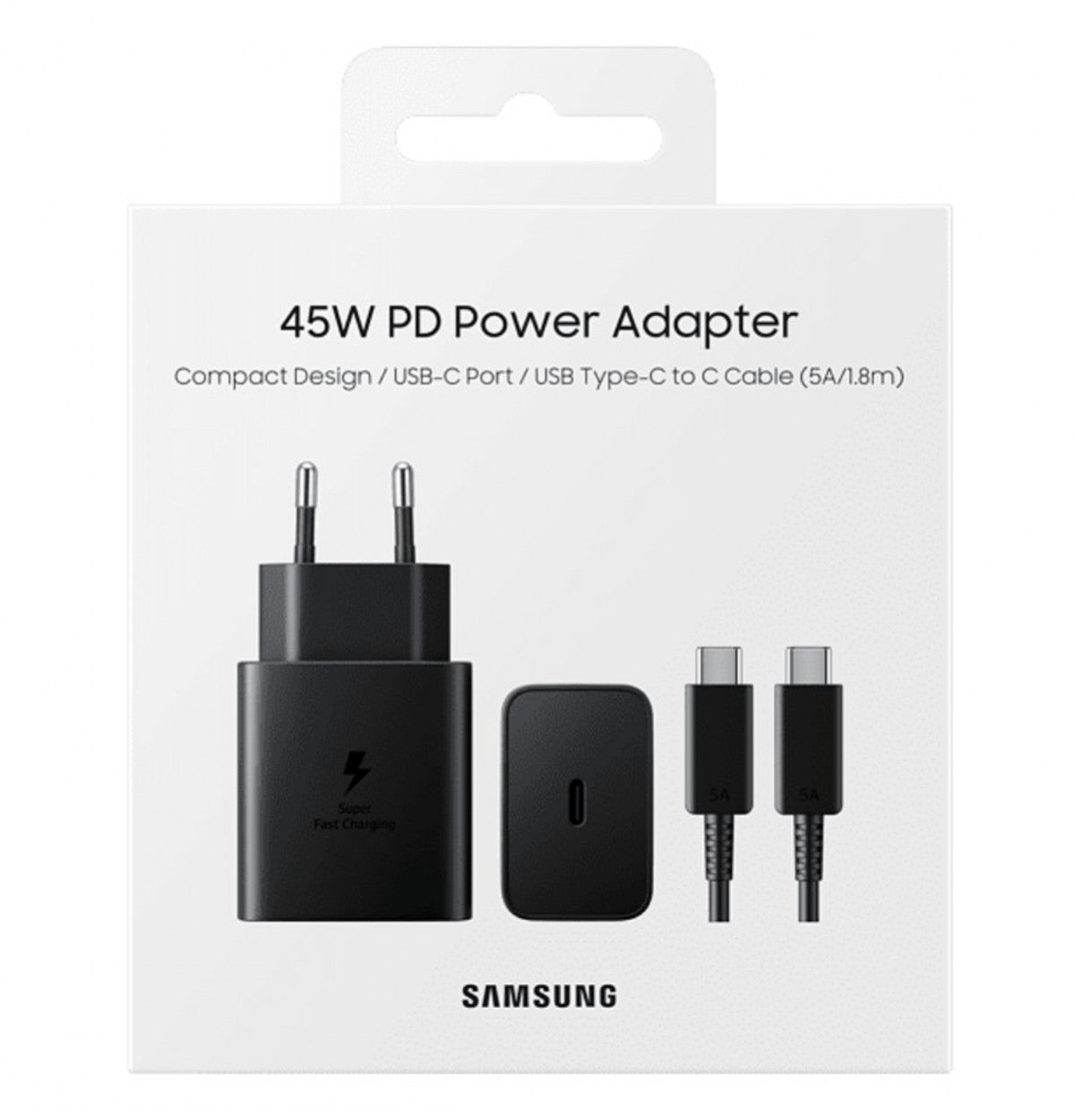 Samsung Original 45W Travel Adapter + USB C to C Cable, Black